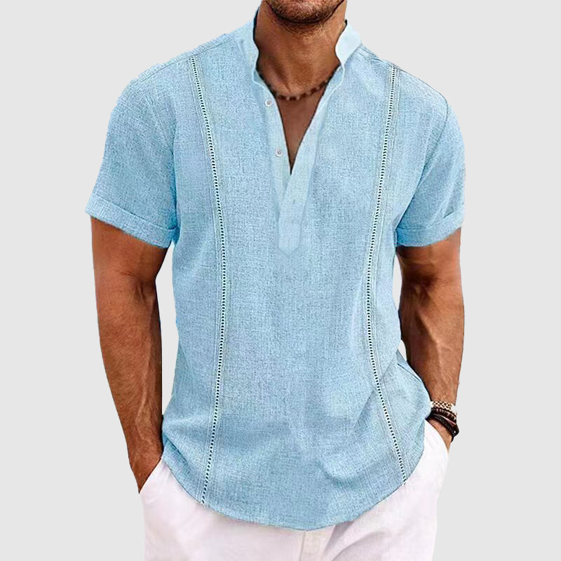 Men's Blouse – Relaxed Fit – Breathable Mix – Short Sleeves – Button Closure