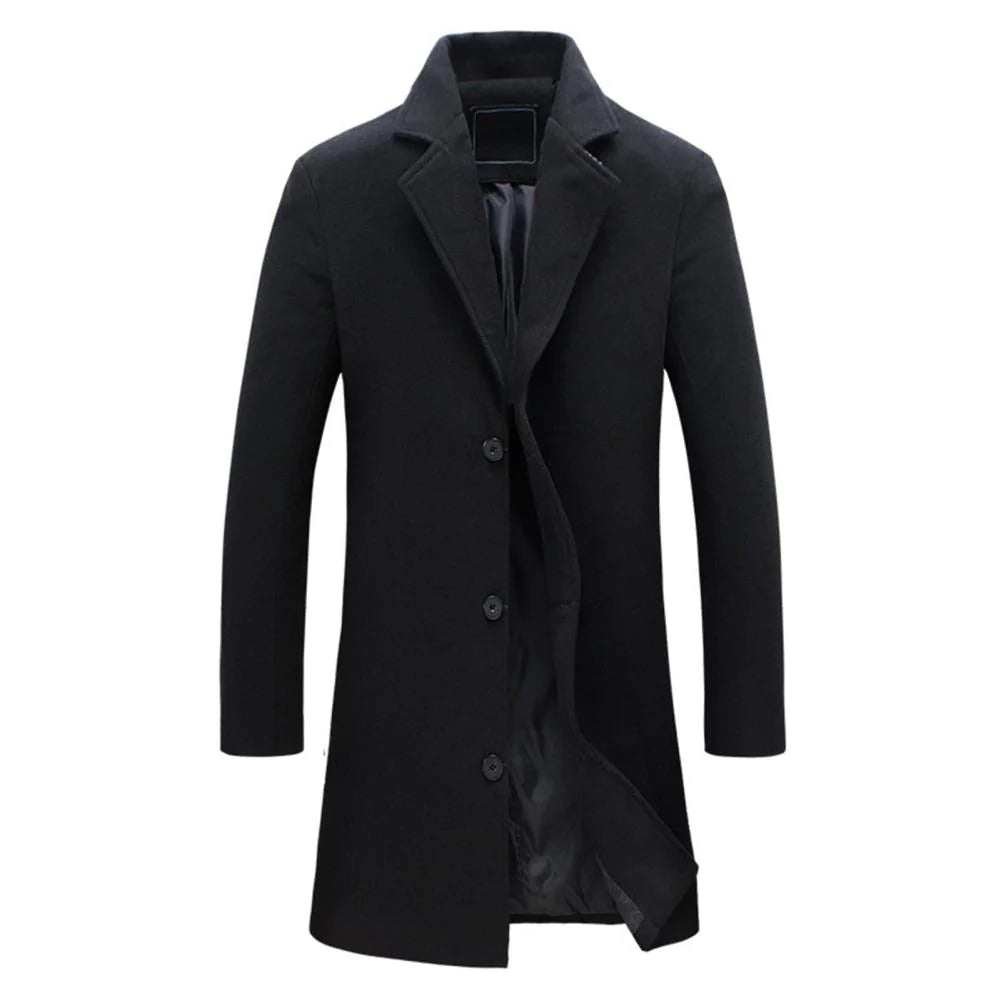 Men's Coat - Wool Blend - Slim Fit - Knee Length - Single Breasted - Notch Lapel