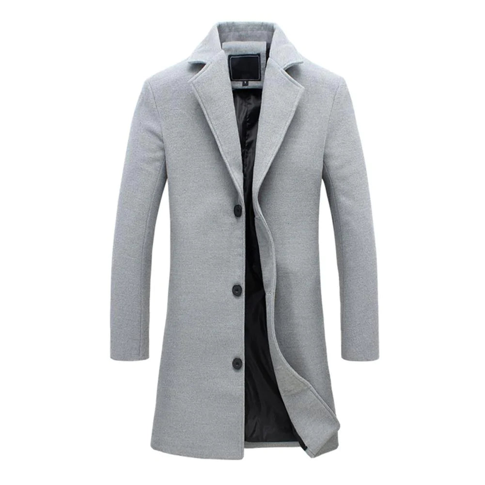 Men's Coat - Wool Blend - Slim Fit - Knee Length - Single Breasted - Notch Lapel