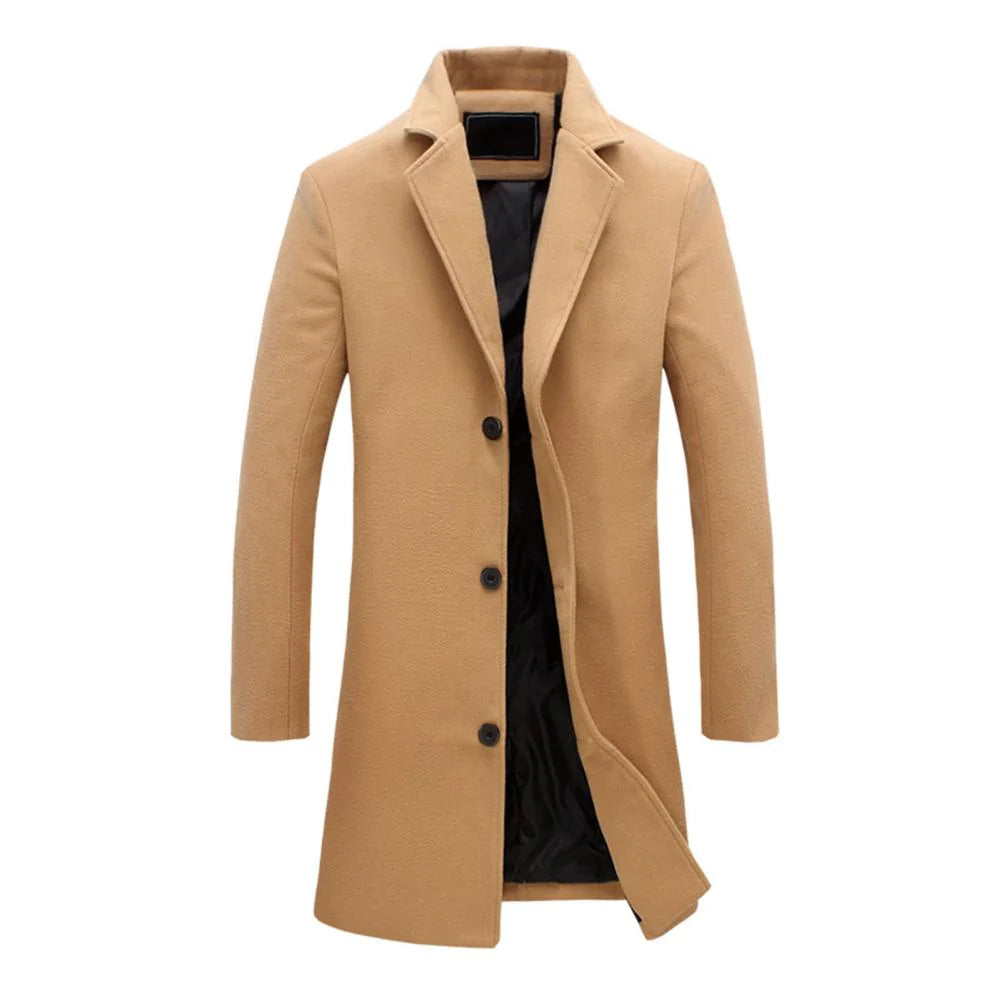 Men's Coat - Wool Blend - Slim Fit - Knee Length - Single Breasted - Notch Lapel