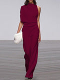 Women's Jumpsuit - Sleeveless Asymmetric Neckline - Elegant Wide Legs - Festive Look
