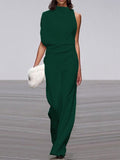 Women's Jumpsuit - Sleeveless Asymmetric Neckline - Elegant Wide Legs - Festive Look
