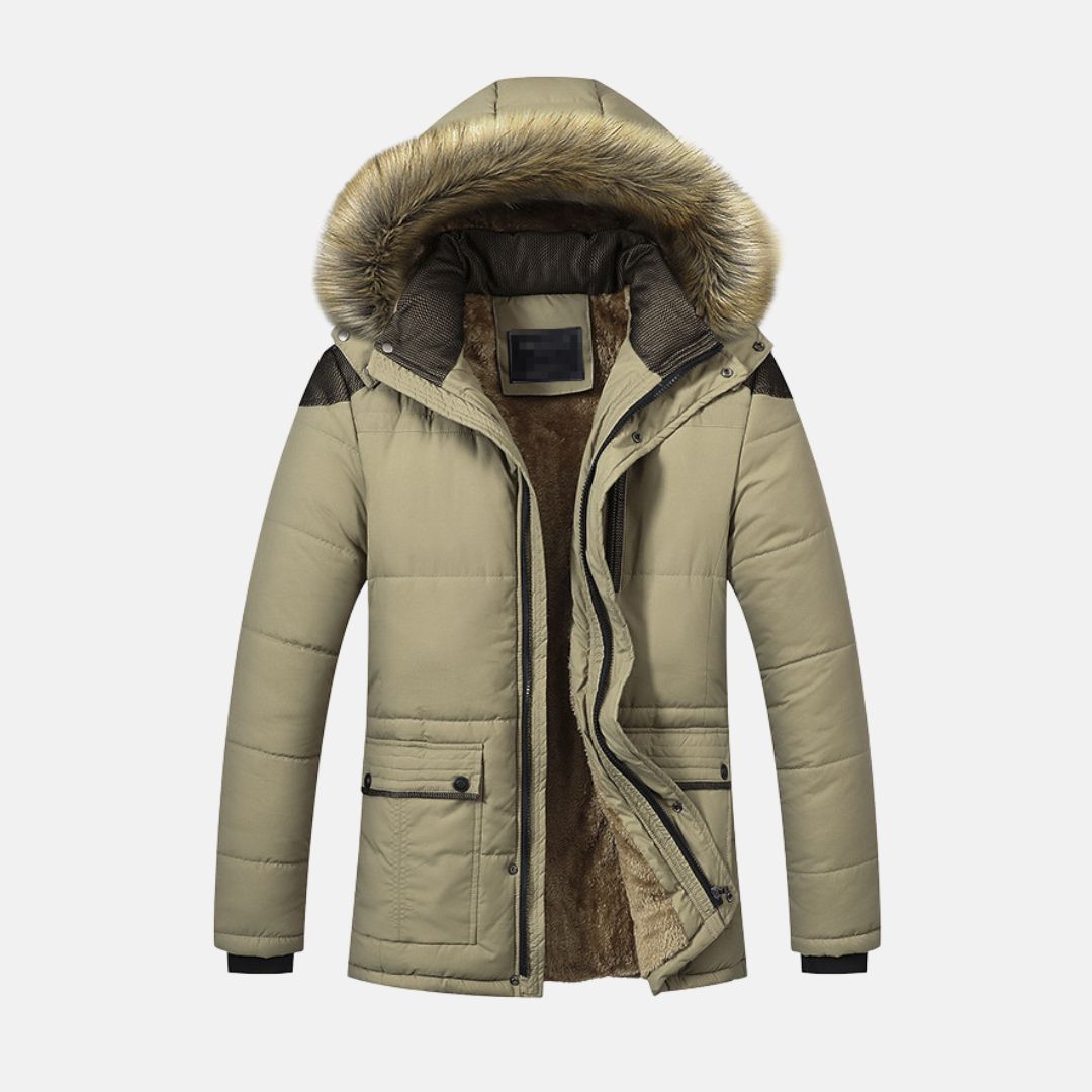 Faux Fur Lined Detachable Hood Parka Jacket