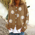 Women's Cardigan – Oversize Fit – Soft Knit – Daisy Pattern – Ribbed Edges