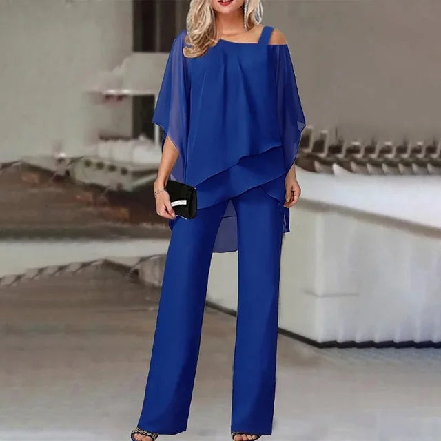 Loose Fit Cape Top Wide Pants Suit