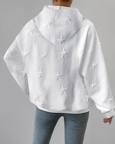 Oversized Hooded Embossed Star Knit Sweater