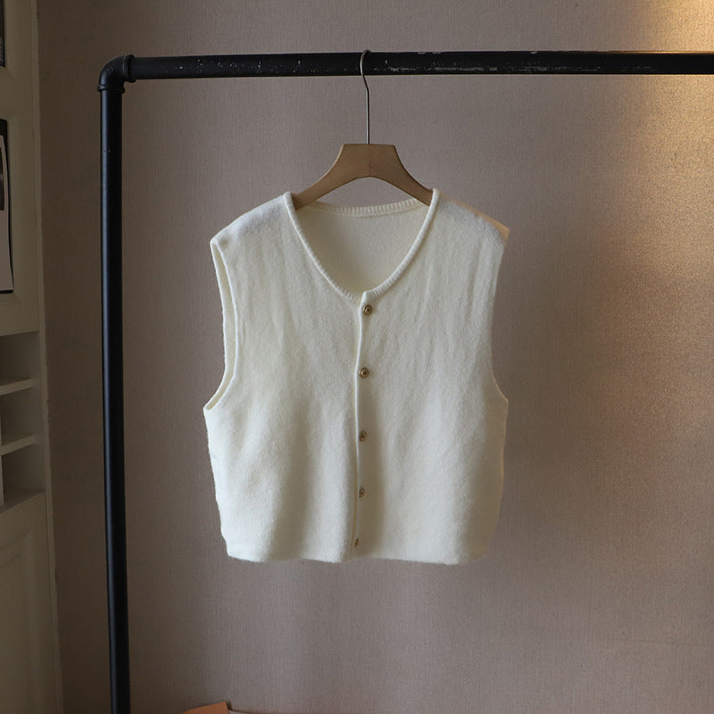 Cropped Button Front Wool Blend Knitted Vest