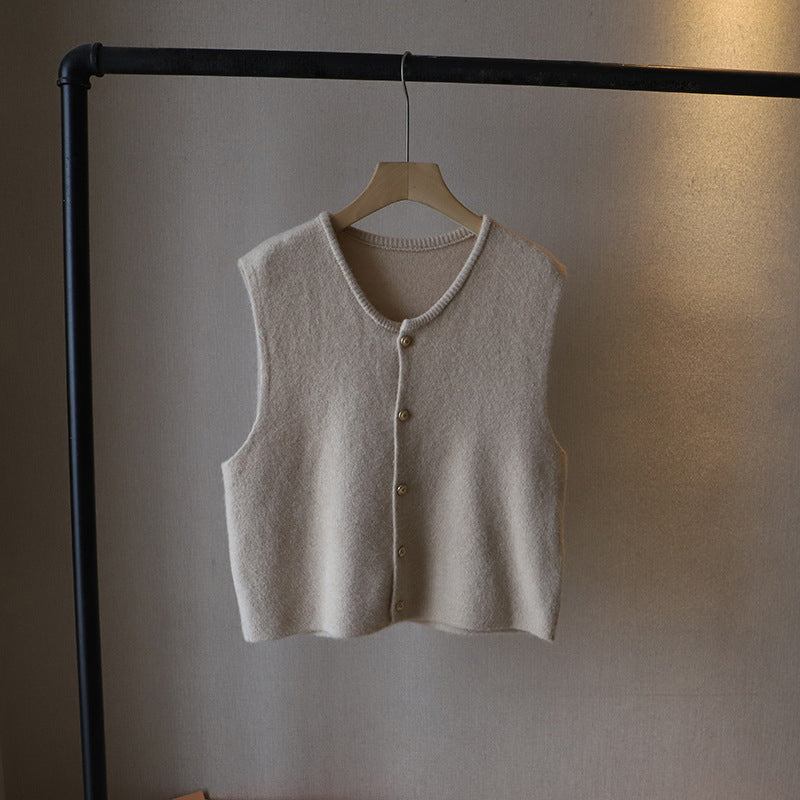 Cropped Button Front Wool Blend Knitted Vest