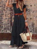 Women's Maxi Dress - Lace & Flowy Design - V-Neck - Waistband - Elegant & Light
