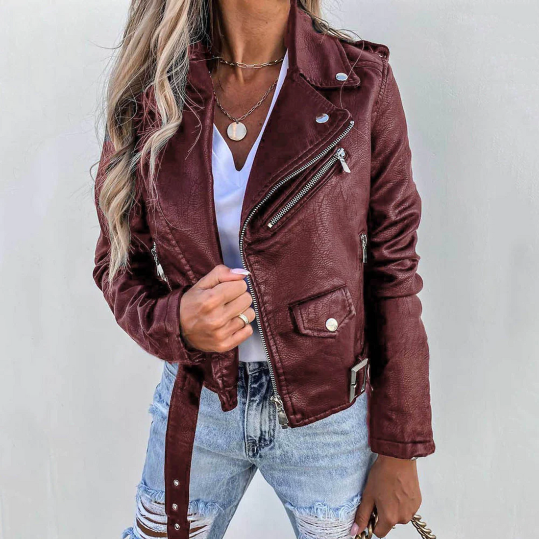 Vegan Leather Slim Fit Asymmetrical Biker Jacket