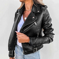 Women's Biker Jacket - Vegan Leather - Slim Fit - Asymmetrical Zipper - Belt Detail