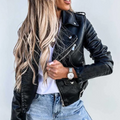 Women's Biker Jacket - Vegan Leather - Slim Fit - Asymmetrical Zipper - Belt Detail