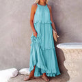 Women's Maxi Dress - Sleeveless Halterneck - A-line Fit - Light and Airy Design