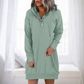 Women's Hoodie Dress - Buttoned Collar - Long Sleeve - Casual Comfort Fit