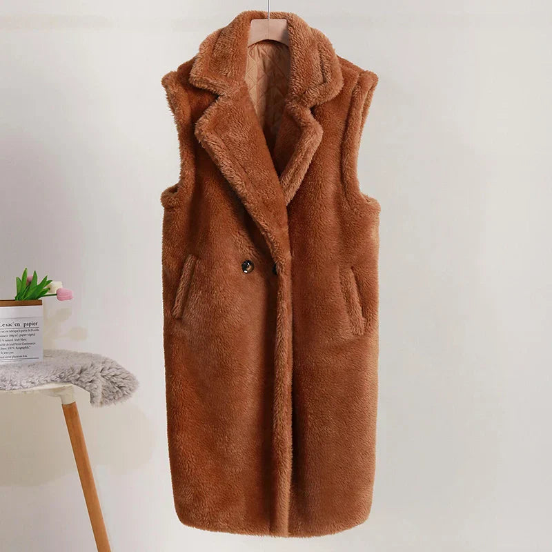 Soft Texture Sleeveless Oversized Teddy Coat