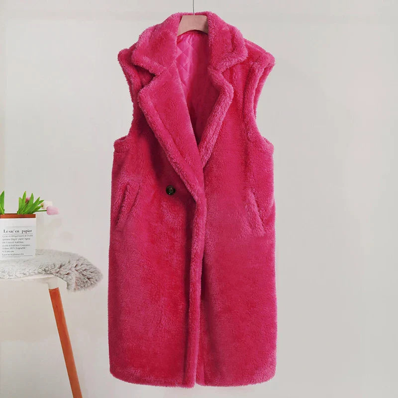 Soft Texture Sleeveless Oversized Teddy Coat