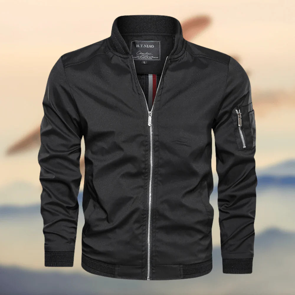 Wind Resistant Ribbed Trim Bomber Jacket