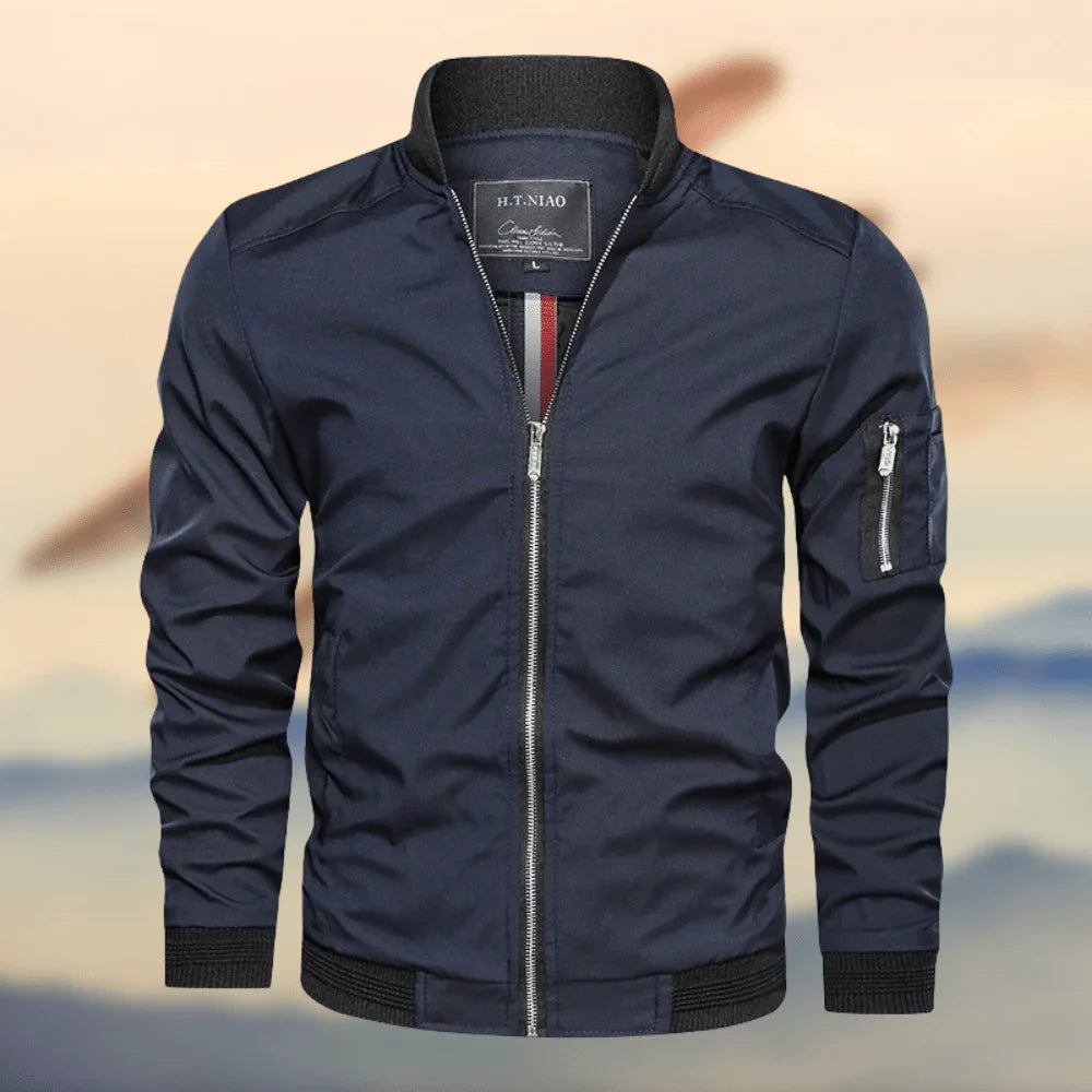 Wind Resistant Ribbed Trim Bomber Jacket