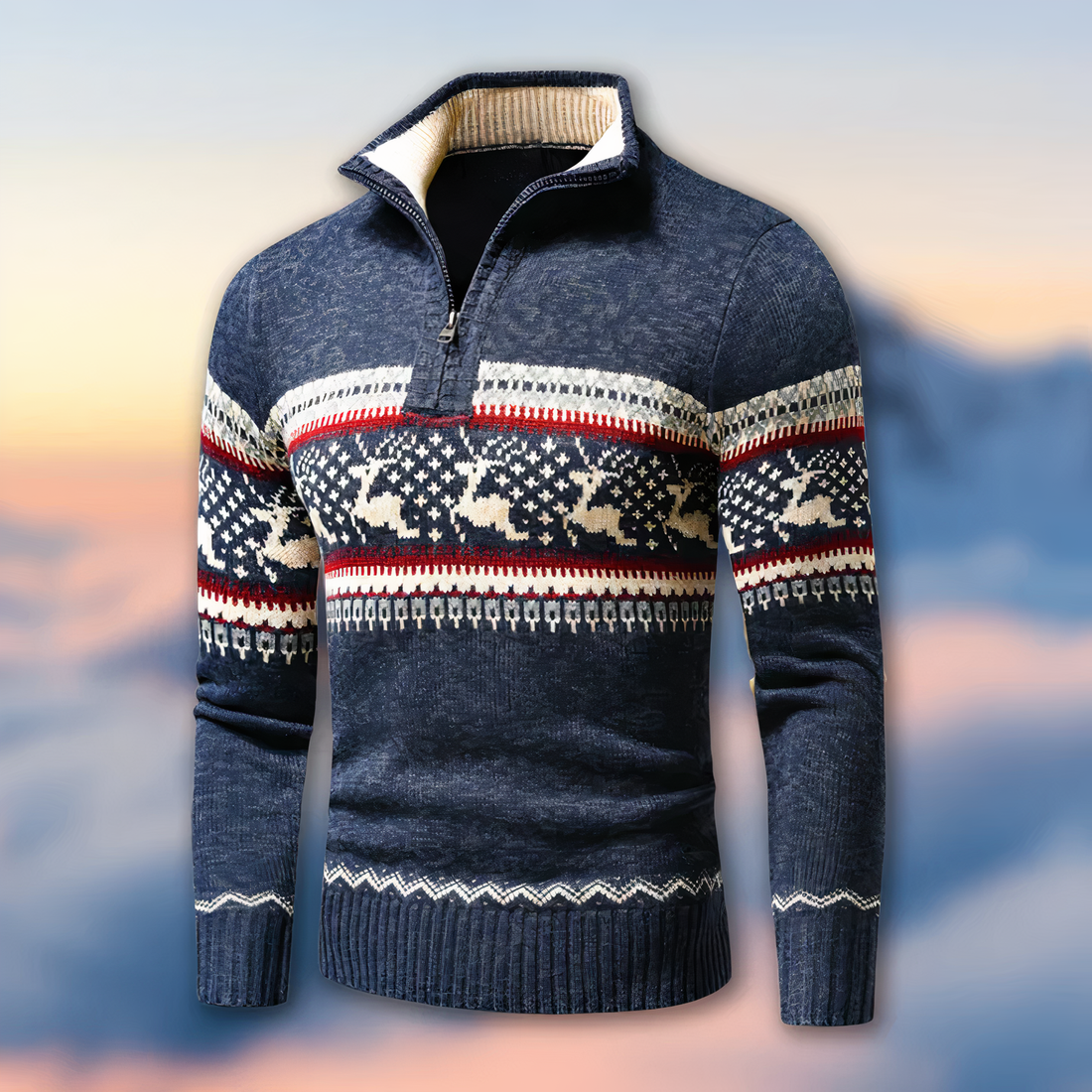 Knit Blend Half-Zip Nordic Sweater