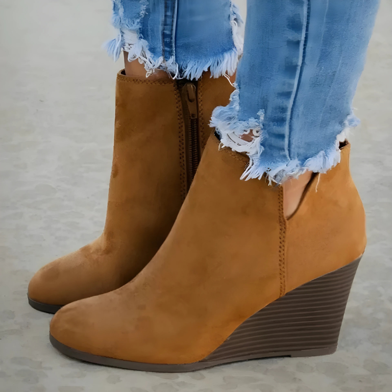 Suede-Like Wedge Heel Ankle Boots