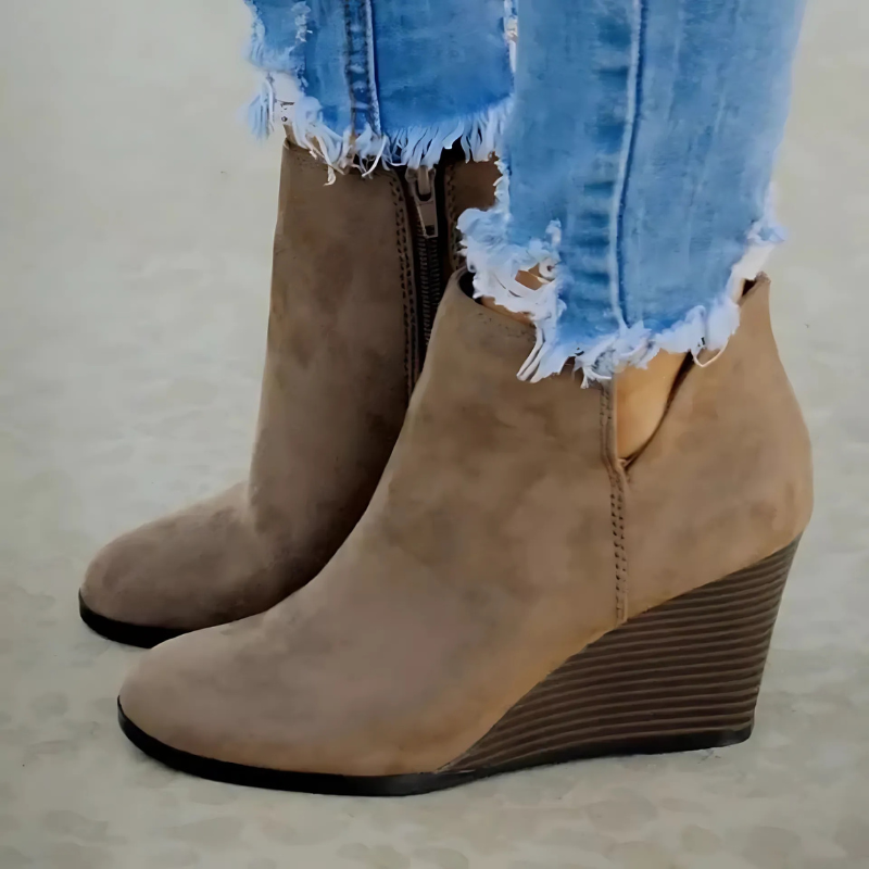 Suede-Like Wedge Heel Ankle Boots