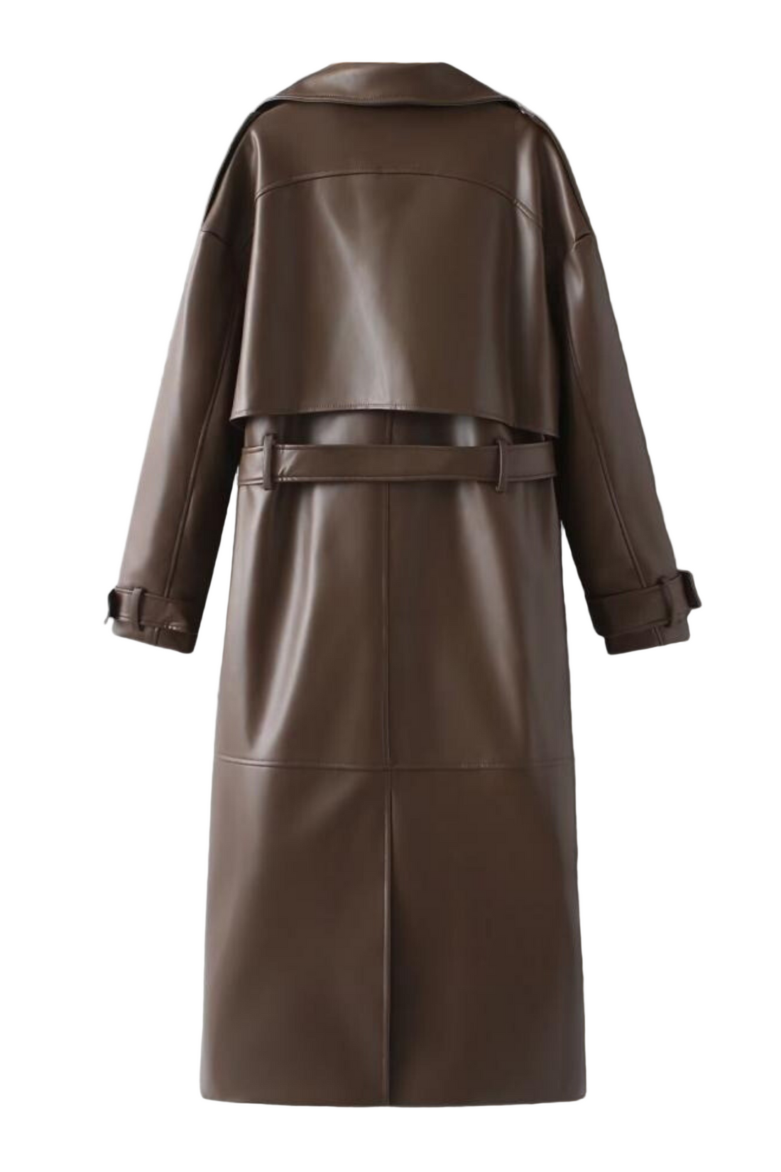 Faux Leather Maxi Notched Trench Coat