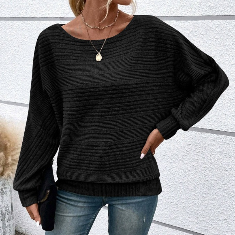 Textured Rib Knit Dolman Sleeve Sweatshirt