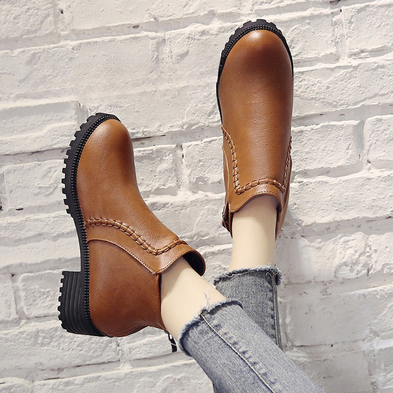 Lug Sole Faux Leather Ankle Boots