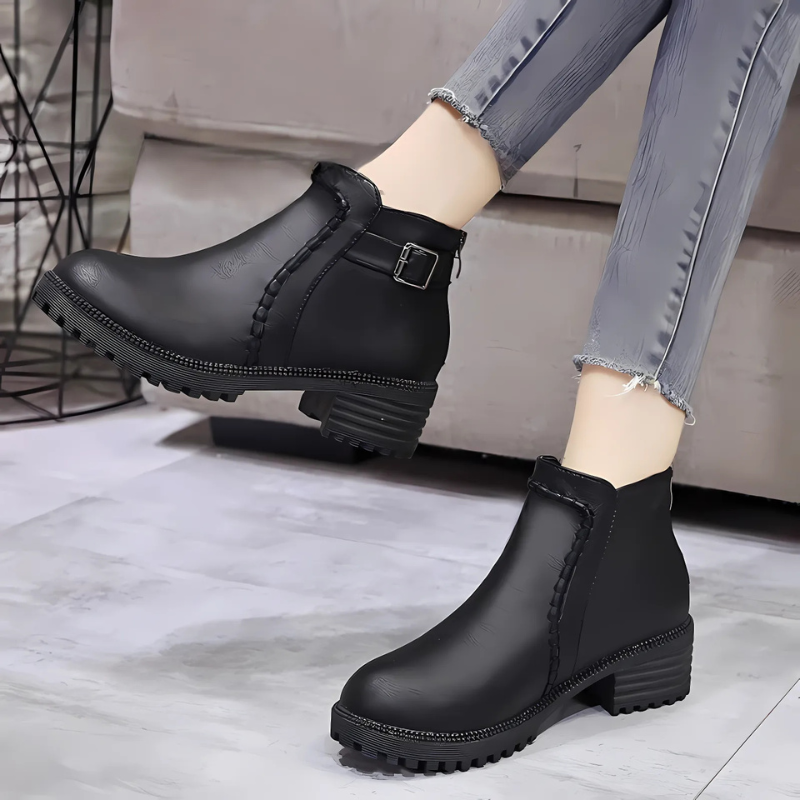 Lug Sole Faux Leather Ankle Boots