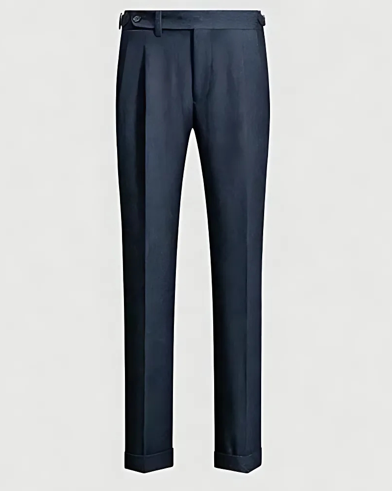 Double Pleated Wool Blend Tapered Trousers