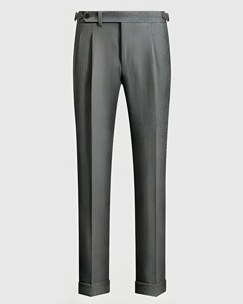 Double Pleated Wool Blend Tapered Trousers