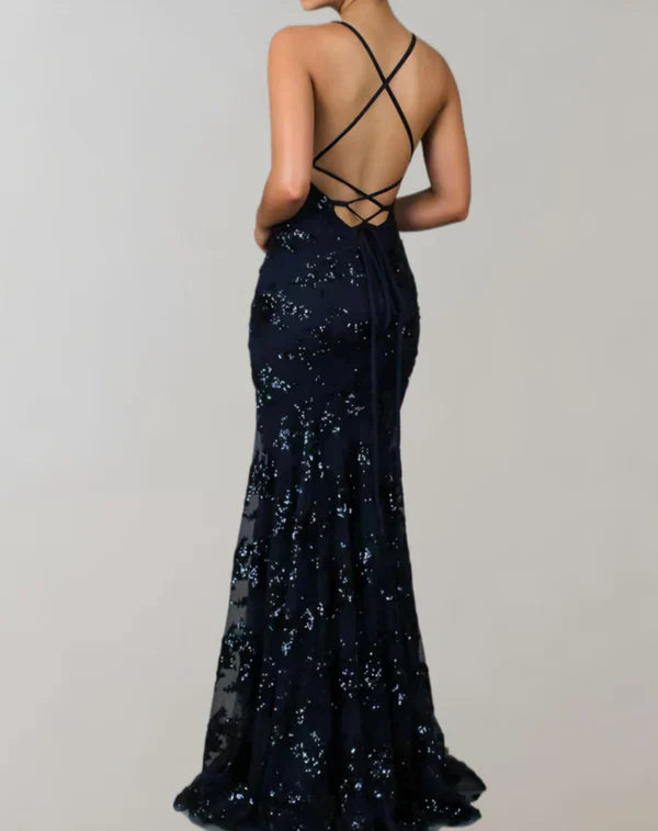 Deep V-neck Sequined Mermaid Evening Dress