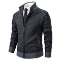 Men's Cardigan - Zipper & High Collar - Knitted with Pattern - Ribbed Edges & Front Pockets