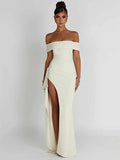 Women's Evening Dress - Off-Shoulder - Fitted - High Slit - Elegant Formal Look