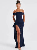 Women's Evening Dress - Off-Shoulder - Fitted - High Slit - Elegant Formal Look