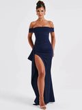 Women's Evening Dress - Off-Shoulder - Fitted - High Slit - Elegant Formal Look