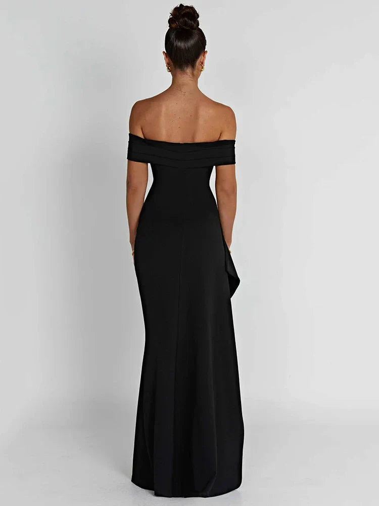 Women's Evening Dress - Off-Shoulder - Fitted - High Slit - Elegant Formal Look