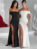 Women's Evening Dress - Off-Shoulder - Fitted - High Slit - Elegant Formal Look