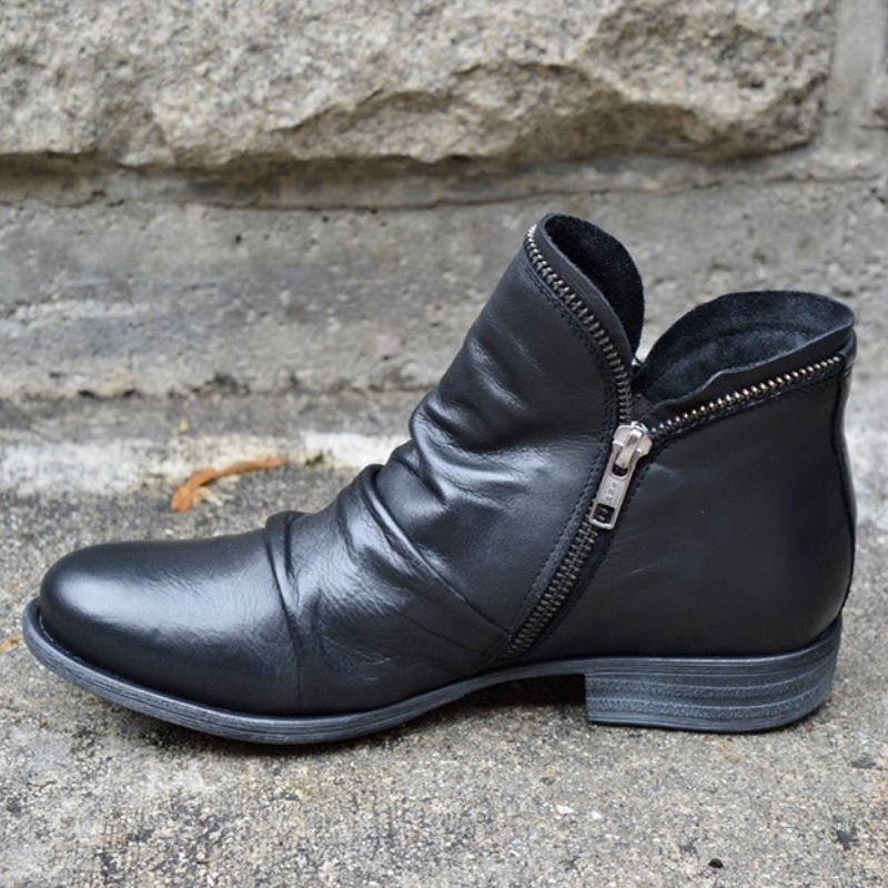 Leather Asymmetric Design Ankle Boots