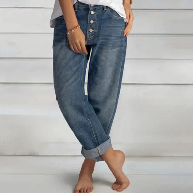 Relaxed Fit Adjustable Turn-Ups Jeans