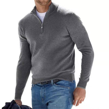 Wool Knit Zip Neck Pullover Sweater