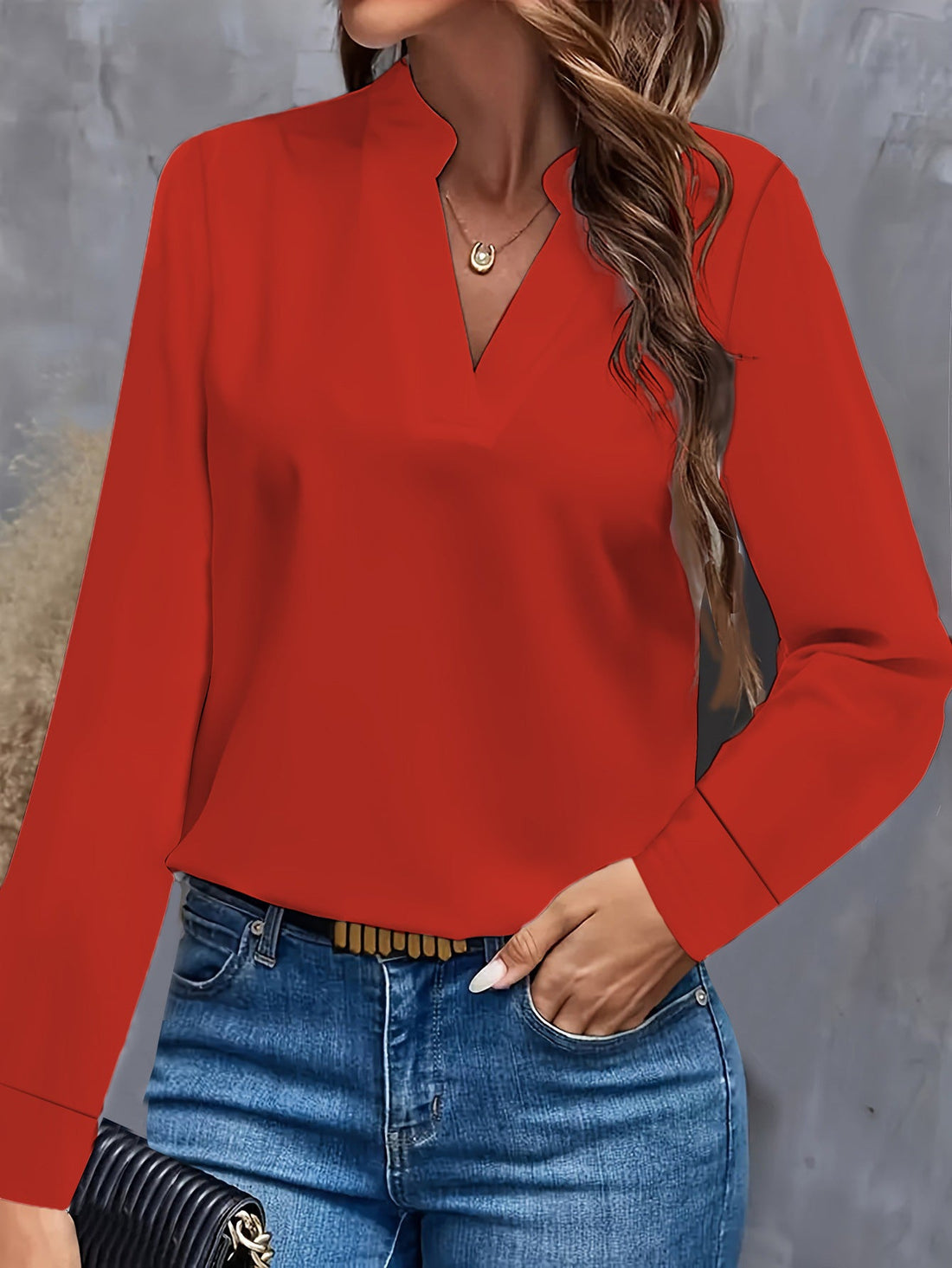 Long-Sleeved Mandarin Collar Loose Fit Blouse