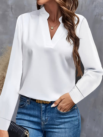 Long-Sleeved Mandarin Collar Loose Fit Blouse