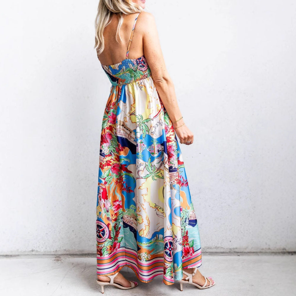 Silk Feel Printed Flowy Maxi Dress