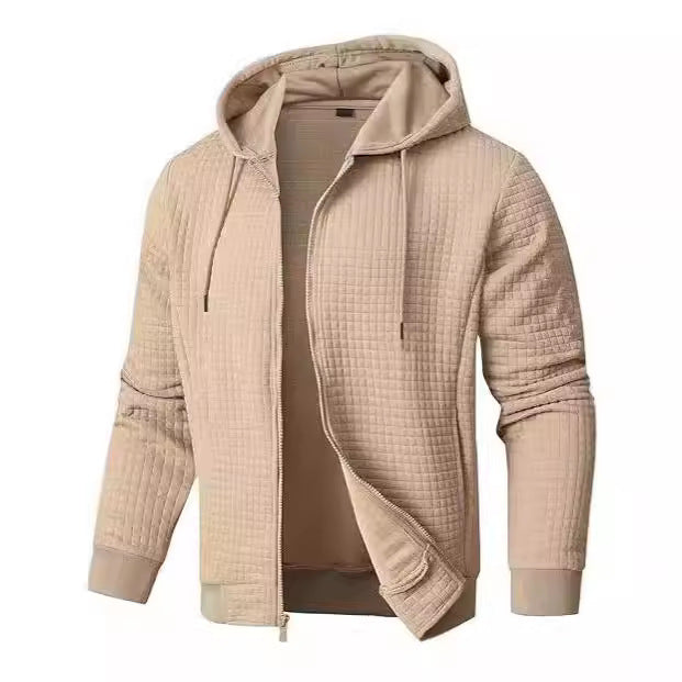 Waffle Knit Hooded Zip Front Jacket
