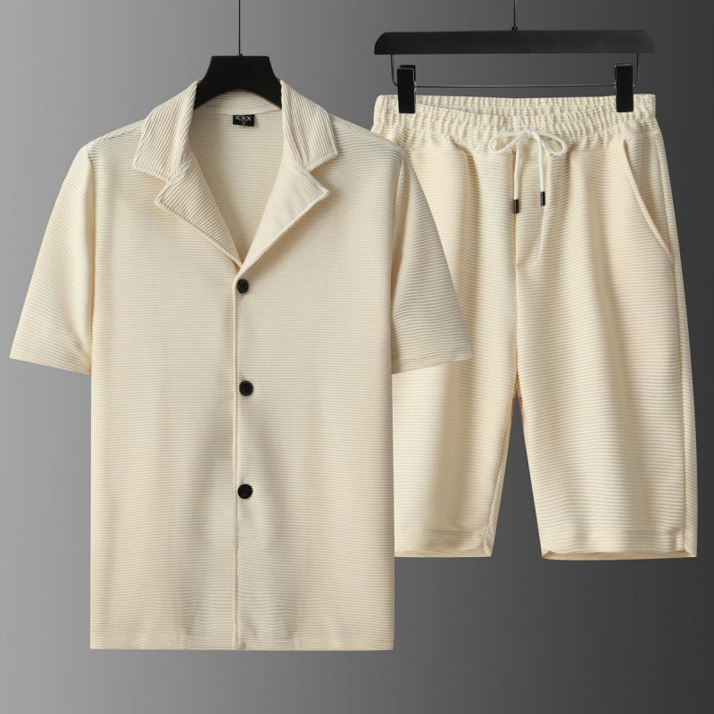 Breathable Ribbed Polo Shirt & Shorts Set