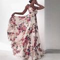Women's Maxi Dress – A-line Fit – Floral Print – V-neckline – Sleeveless Backless