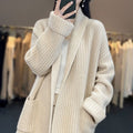 Women's Cardigan – Oversized Fit – Thick Wool Mix – Open V-Neck – Long Sleeves