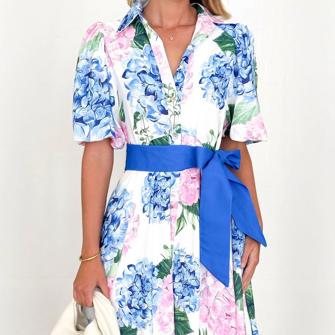 Dress for Women – Maxi – A-line Fit – Button Closure – Floral Print – Waistband