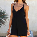 Women's Jumpsuit - V-neck - Ribbed Texture - Sleeveless with Spaghetti Straps - Loose Fit